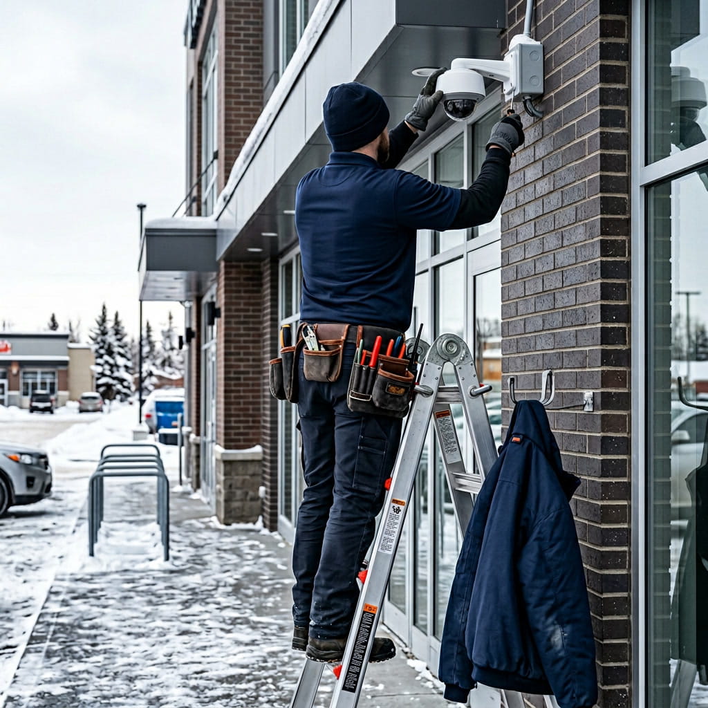Triton Surveillance owner on-site at Edmonton commercial security installation
