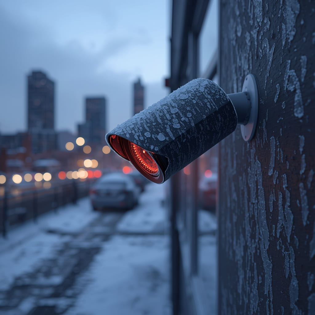Outdoor weatherproof security camera in Edmonton winter conditions
