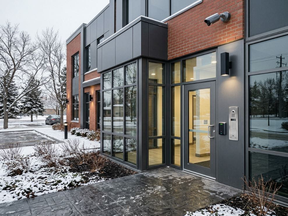 Property management building with security cameras and access control system in Edmonton