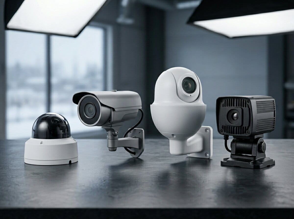 Commercial security camera types including dome, bullet, PTZ, and turret cameras for Edmonton businesses